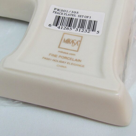 BOX Set 5 Mikasa PEACE PLATES Gold Trim PORCELAIN Holiday Elegance SNACK TRAY - Picture 8 of 8